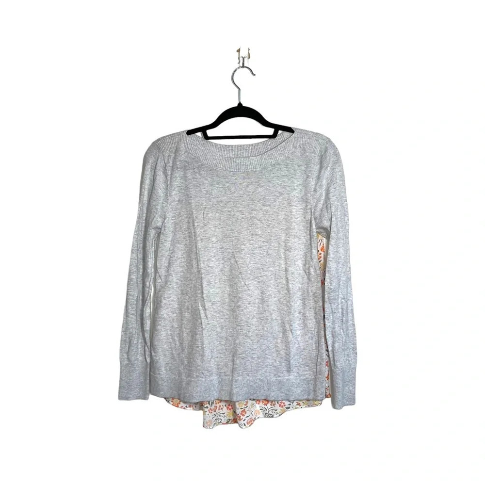 LOFT Outlet Light Gray Boatneck Contrast Floral Back Sweater Xsmall Women’s